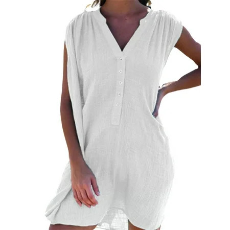 Sleeveless Shirts Dress for Womens V Neck Solid Dress Baggy Tank Cami Tops Dress Lady Summer Short D | Walmart (US)
