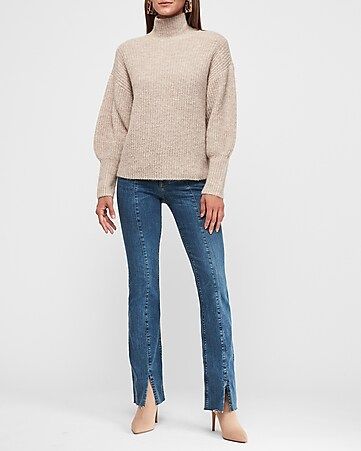 balloon sleeve mock neck tunic sweater | Express