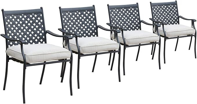 LOKATSE HOME 4 Piece Outdoor Patio Metal Wrought Iron Dining Chair Set with Arms and Seat Cushion... | Amazon (US)
