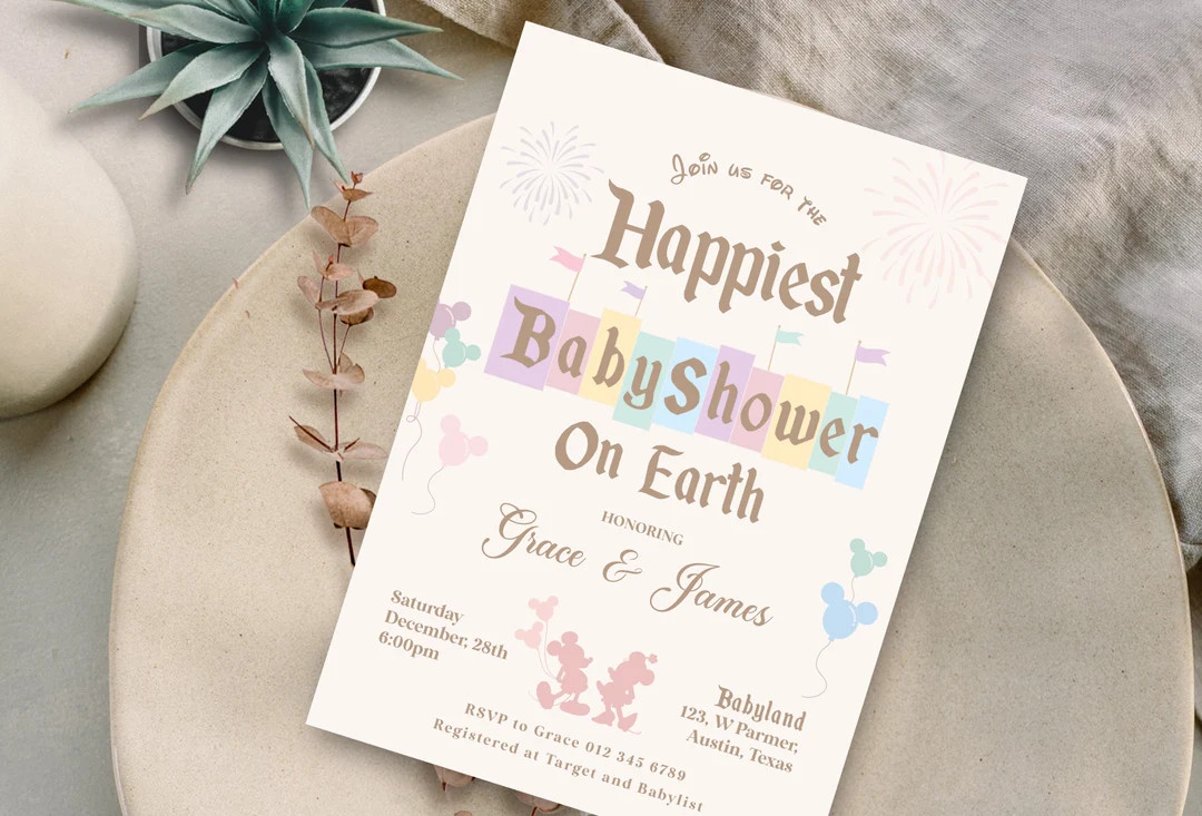 Happiest Baby Shower On Earth Invitation, Disneyland Baby Shower Invitation, Mickey Baby Shower, ... | Etsy (US)