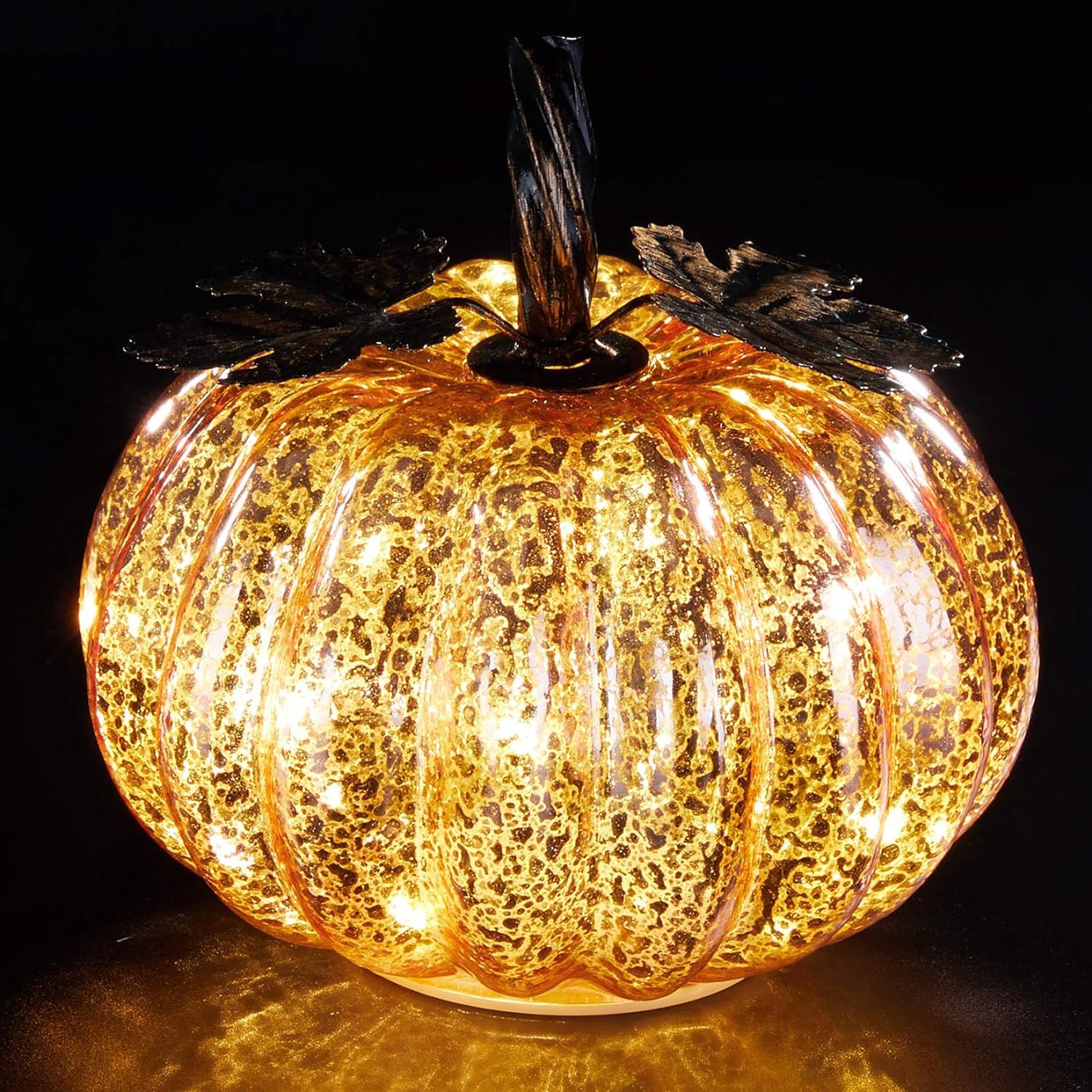 denlix Mercury Glass Pumpkin Lights Fall Decor, Battery Operated LED Timer 5.5 Inches Decorative ... | Amazon (US)