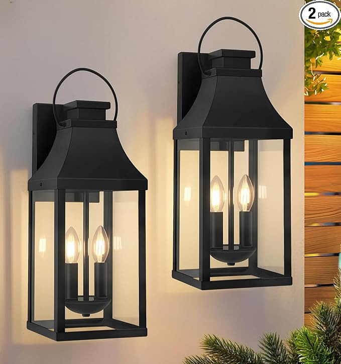tewei 2-Pack Outdoor Wall Lights, 20'' Porch Light Outdoor Wall Sconce Lantern, Modern Black Exte... | Amazon (US)