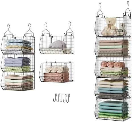 5 Tier Closet Hanging Organizer, Clothes Hanging Shelves with 4 Hanging Hooks 5 S Hooks, Wire Sto... | Amazon (US)