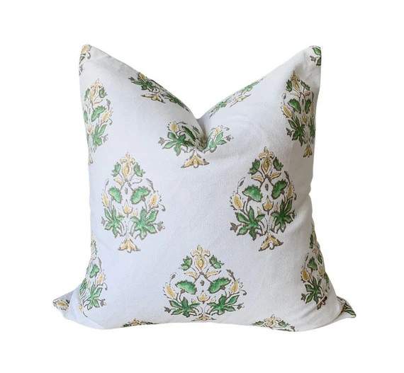 Spring Green Yellow and White Floral Abstract Block Print | Etsy | Etsy (US)