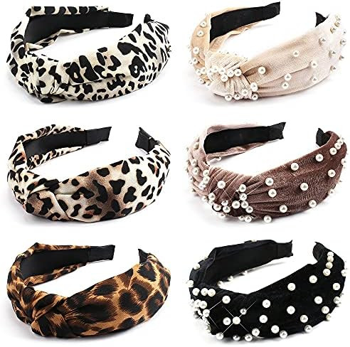 TOBATOBA Headbands for Women, Pearl Headband Leopard Headbands for Women Girls, Cute Headband wit... | Amazon (US)