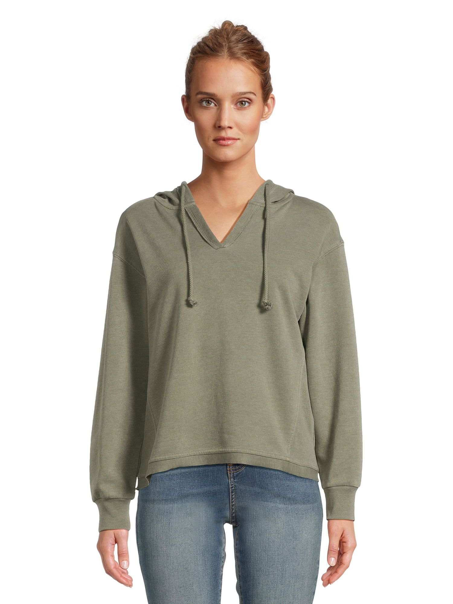 Time and Tru Women's Split Neck Hoodie, Sizes XS-XXXL - Walmart.com | Walmart (US)