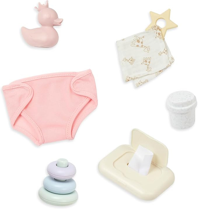 LullaBaby – 9-Pc Baby Doll Changing Set – Diaper, Baby Wipes & Stacking Rings – 14-inch Bab... | Amazon (US)
