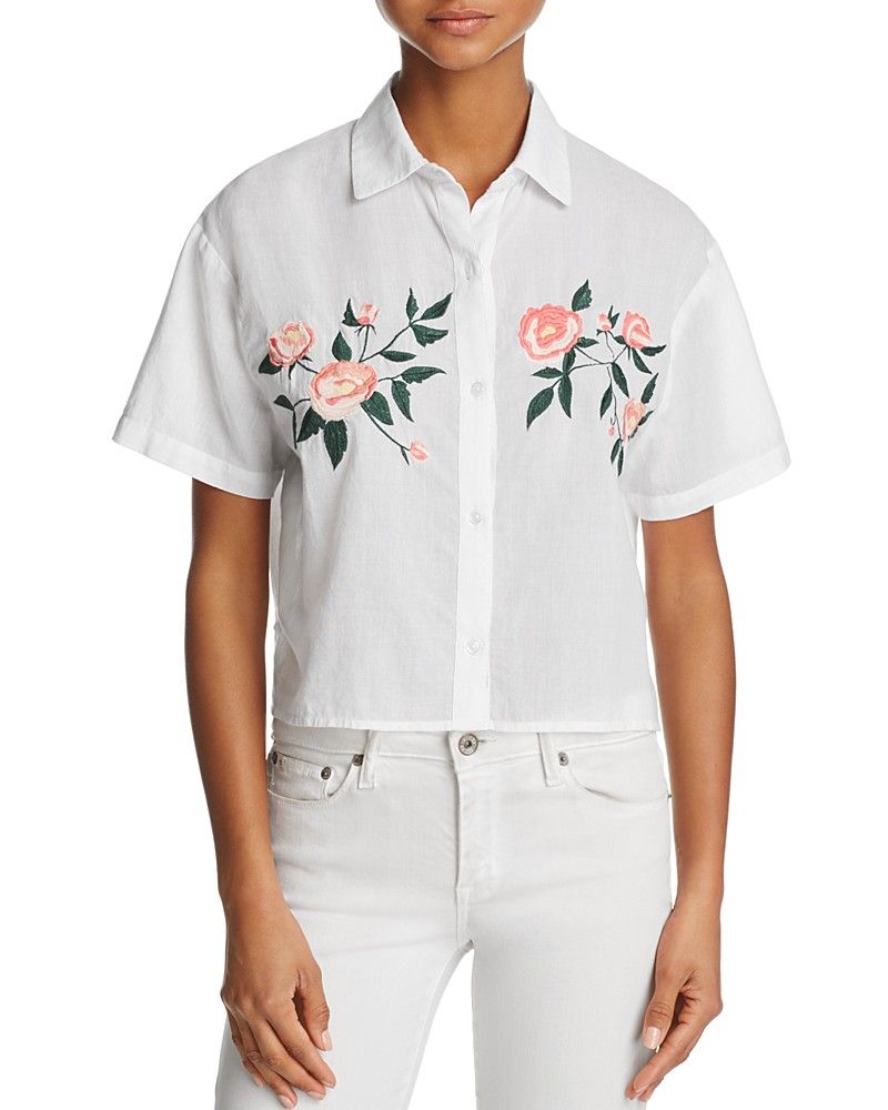 Rails Gretta Floral-Embroidered Cropped Shirt | Bloomingdale's (US)