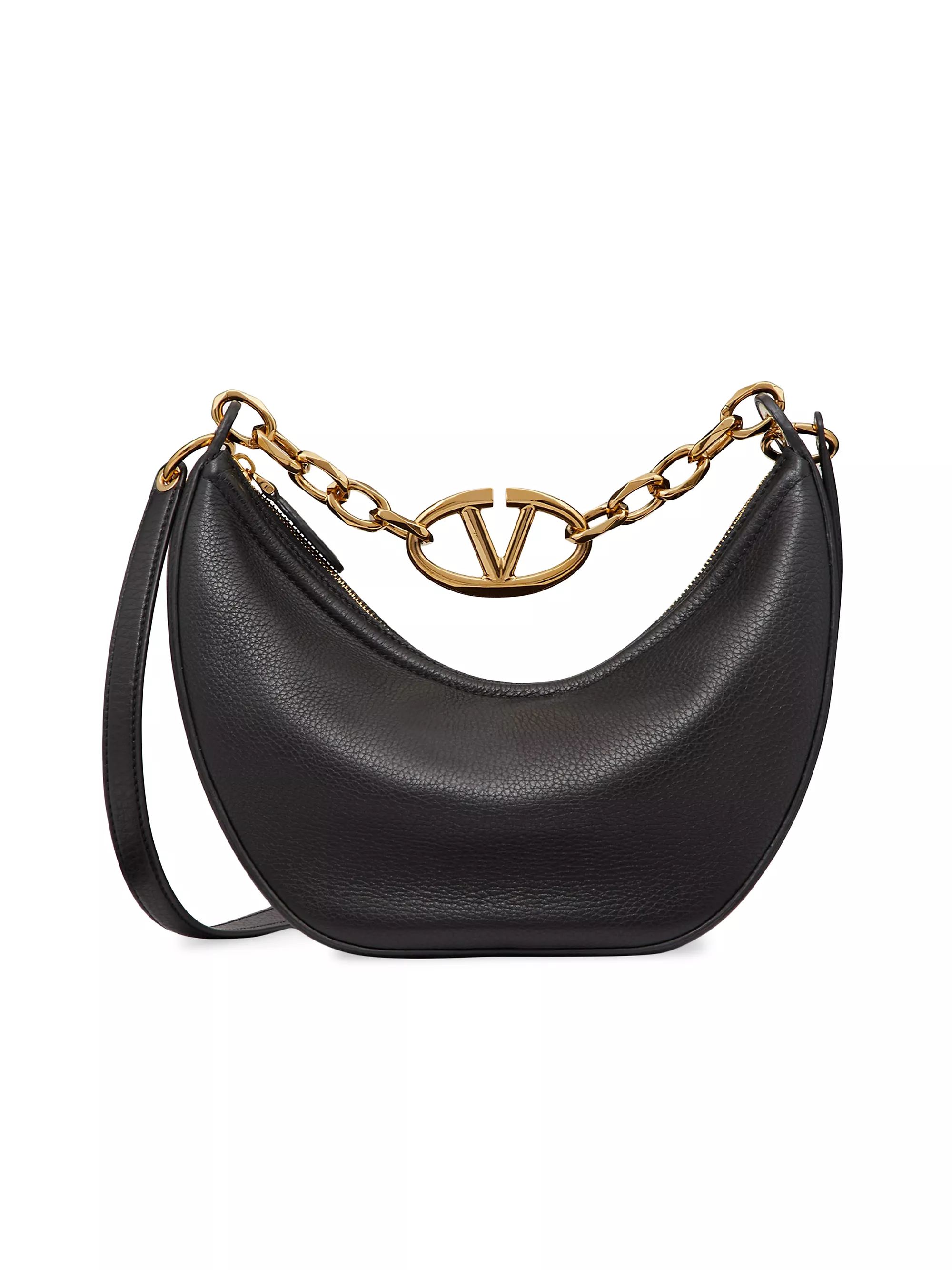 Small VLogo Moon Hobo Bag In Leather With Chain | Saks Fifth Avenue