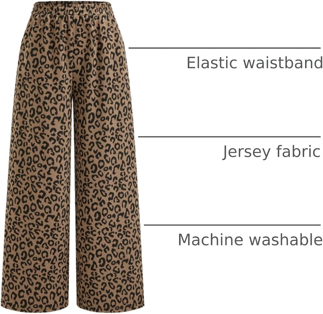 CIDER Women Leopard Print Wide Leg Lounge Pants Elastic Waist Casual Trousers with Pockets | Amazon (US)