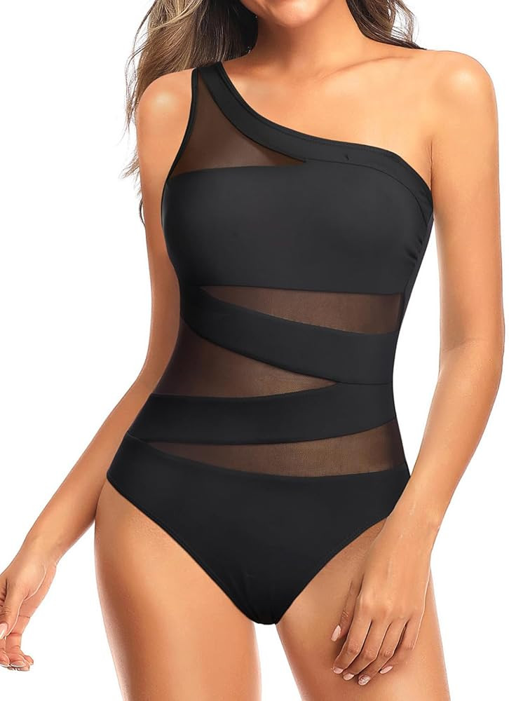 Tempt Me Women One Piece Swimsuit One Shoulder Bathing Suits Cutout Mesh Swimwear | Amazon (US)