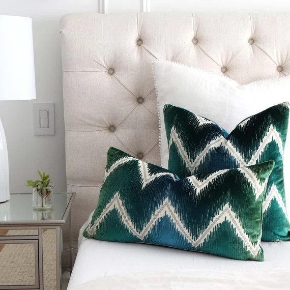 Schumacher Shock Wave Peacock Velvet Designer Pillow Cover | Etsy | Etsy (US)