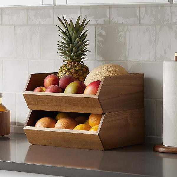 Rowan Wide Acacia Stacking Bin | The Container Store