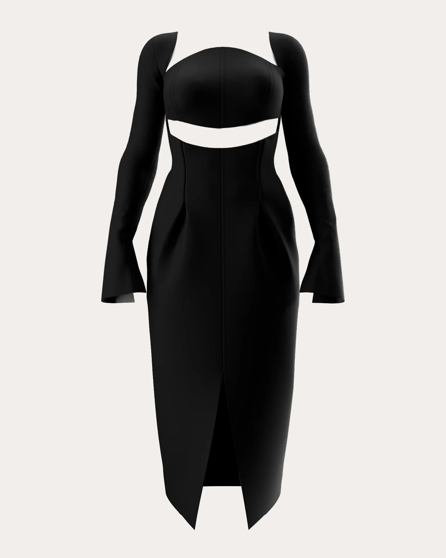 Andrea Iyamah Women's Nita Boned Cutout Midi Dress in Black Polyester/Spandex | Olivela