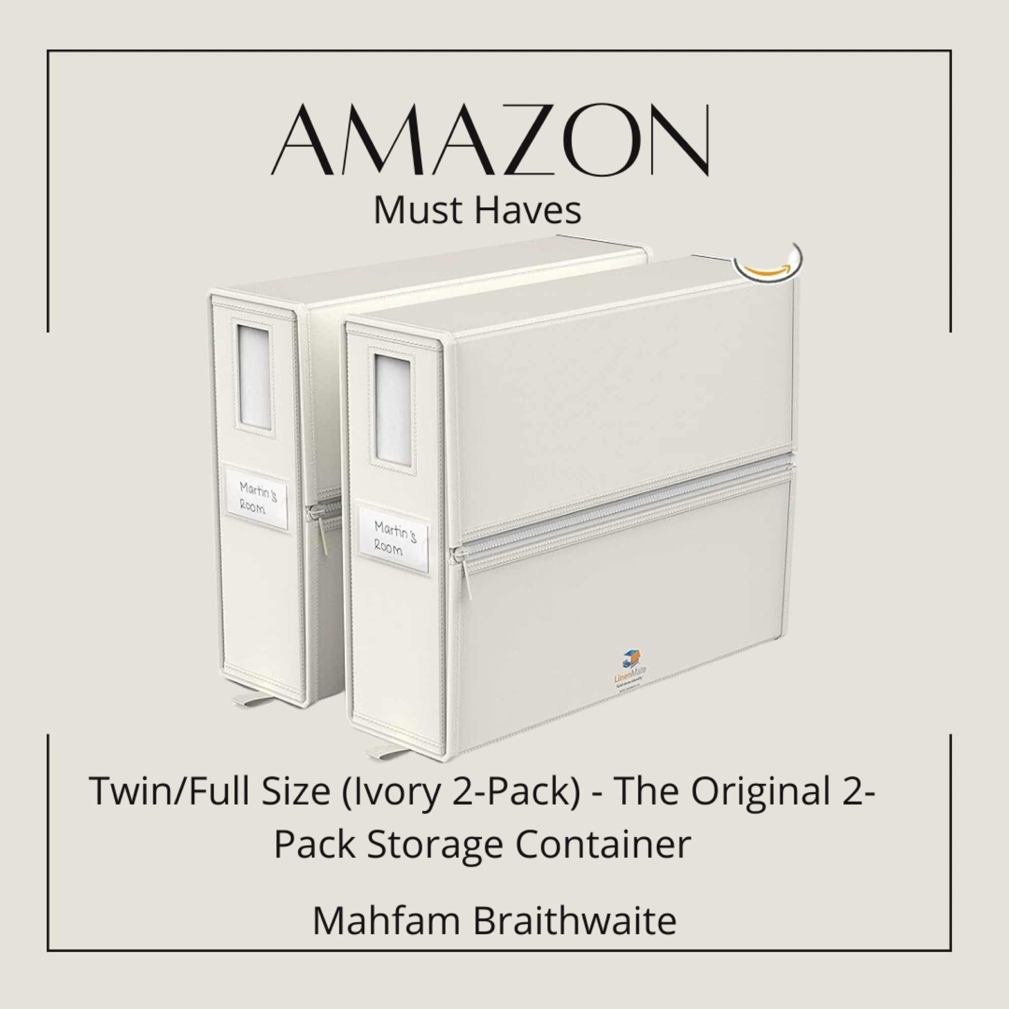 LINENMATE Twin/Full Size (Ivory 2-Pack) - The Original 2-Pack Storage Container, Foldable Bedding Organizer, Linen Fabric Storage Bins for Bed Sheets, Duvet Covers and Pillowcases, Storage Boxes

#LTKfamily #LTKxPrime #LTKhome