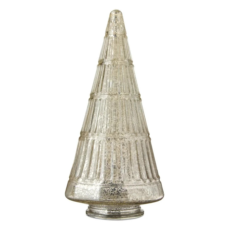 Glass Ribbed Christmas Tree Tabletop Decoration, Silver, 12", by My Texas House | Walmart (US)
