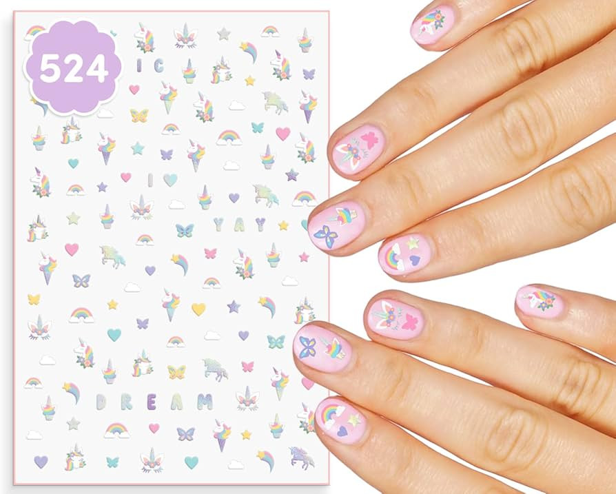 xo, Fetti Kids Unicorn Nail Stickers - 524 Decals | Birthday Girl Party Favors, DIY Home Activity... | Amazon (US)