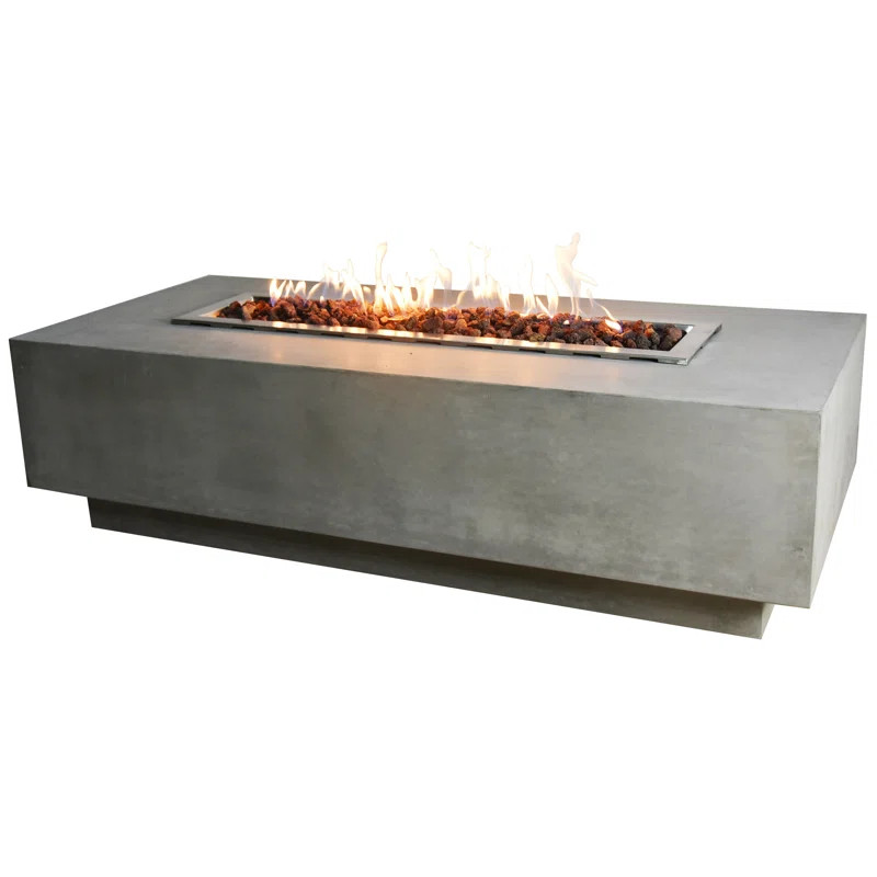Granville Elementi 60" Rectangular Outdoor Concrete Fire Pit Table with Lava Rocks and Cover | Wayfair North America