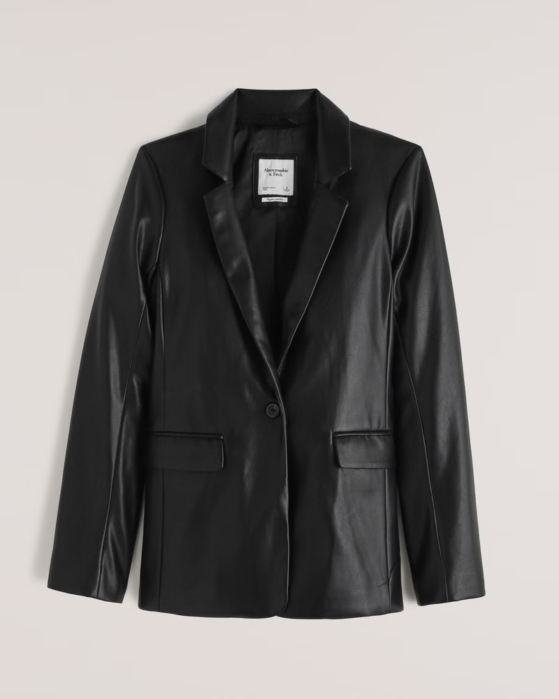 Women's Vegan Leather Single-Breasted Blazer | Women's Fall Outfitting | Abercrombie.com | Abercrombie & Fitch (US)