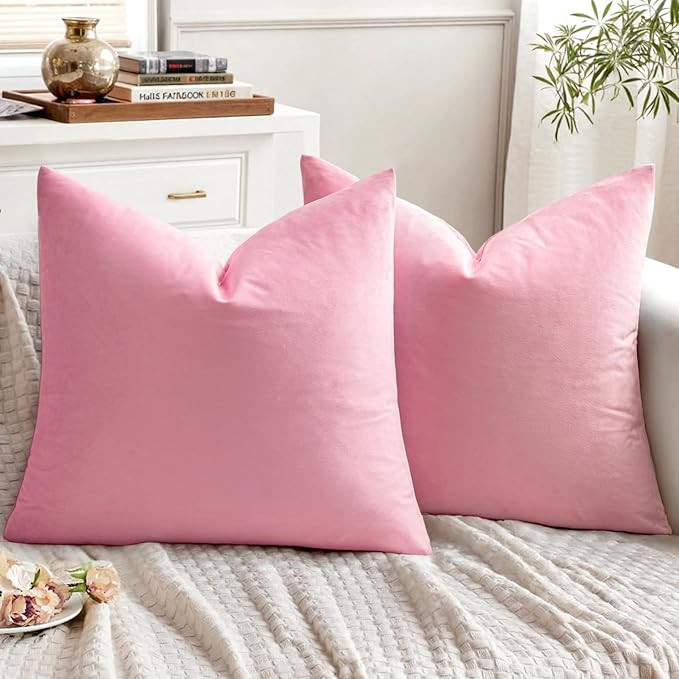EMEMA Pack of 2 Velvet Throw Pillow Covers Decorative Square Pillowcase Soft Solid Cushion Case f... | Amazon (US)