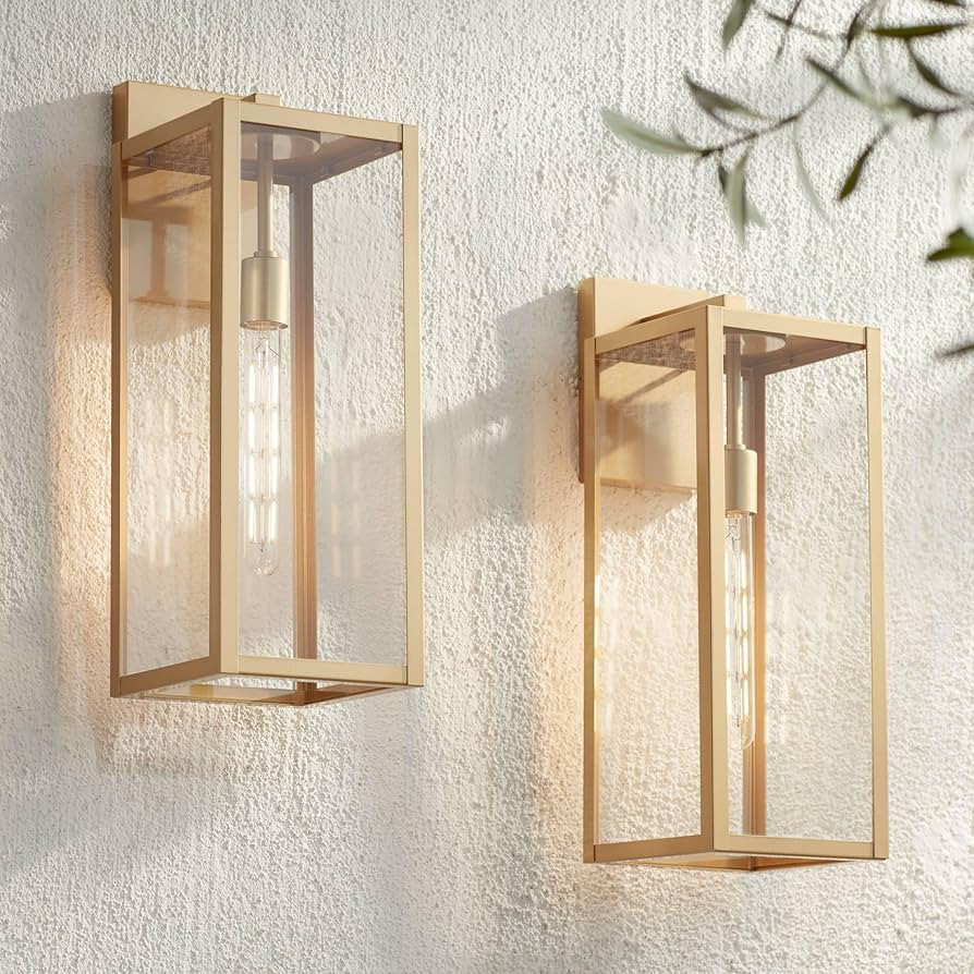 John Timberland Titan Modern Outdoor Wall Light Fixtures Set of 2 Soft Gold Rectangular Box Frame... | Amazon (US)