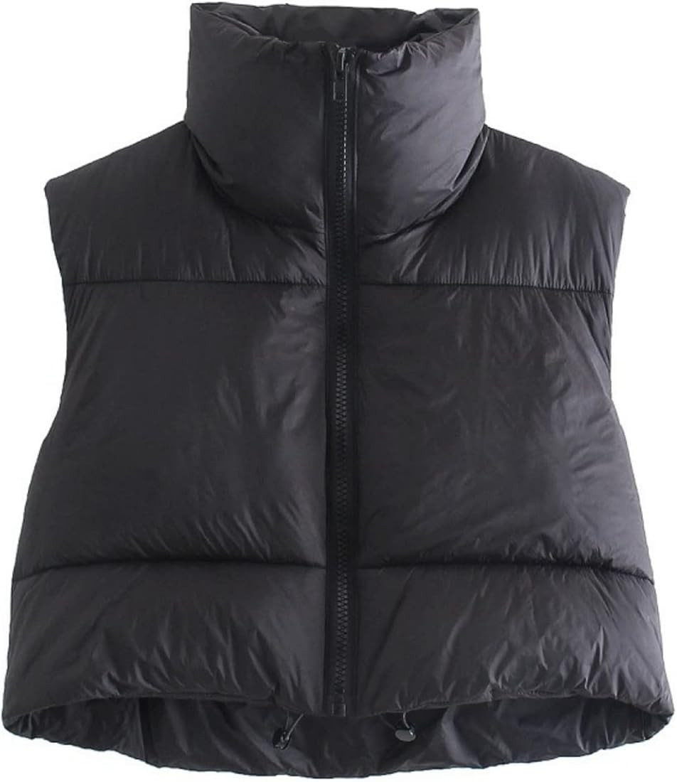 Shiyifa Women's Fashion High Neck Zipper Cropped Puffer Vest Jacket Coat | Amazon (US)