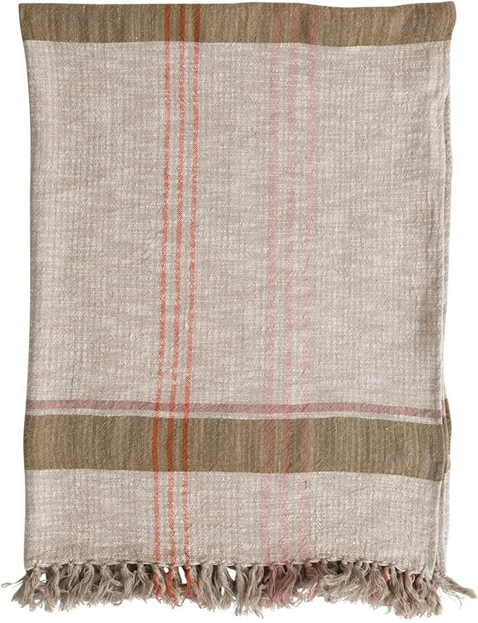 Creative Co-Op Woven Cotton and Linen Plaid Fringe Blanket Throw, Single, Multicolor | Amazon (US)