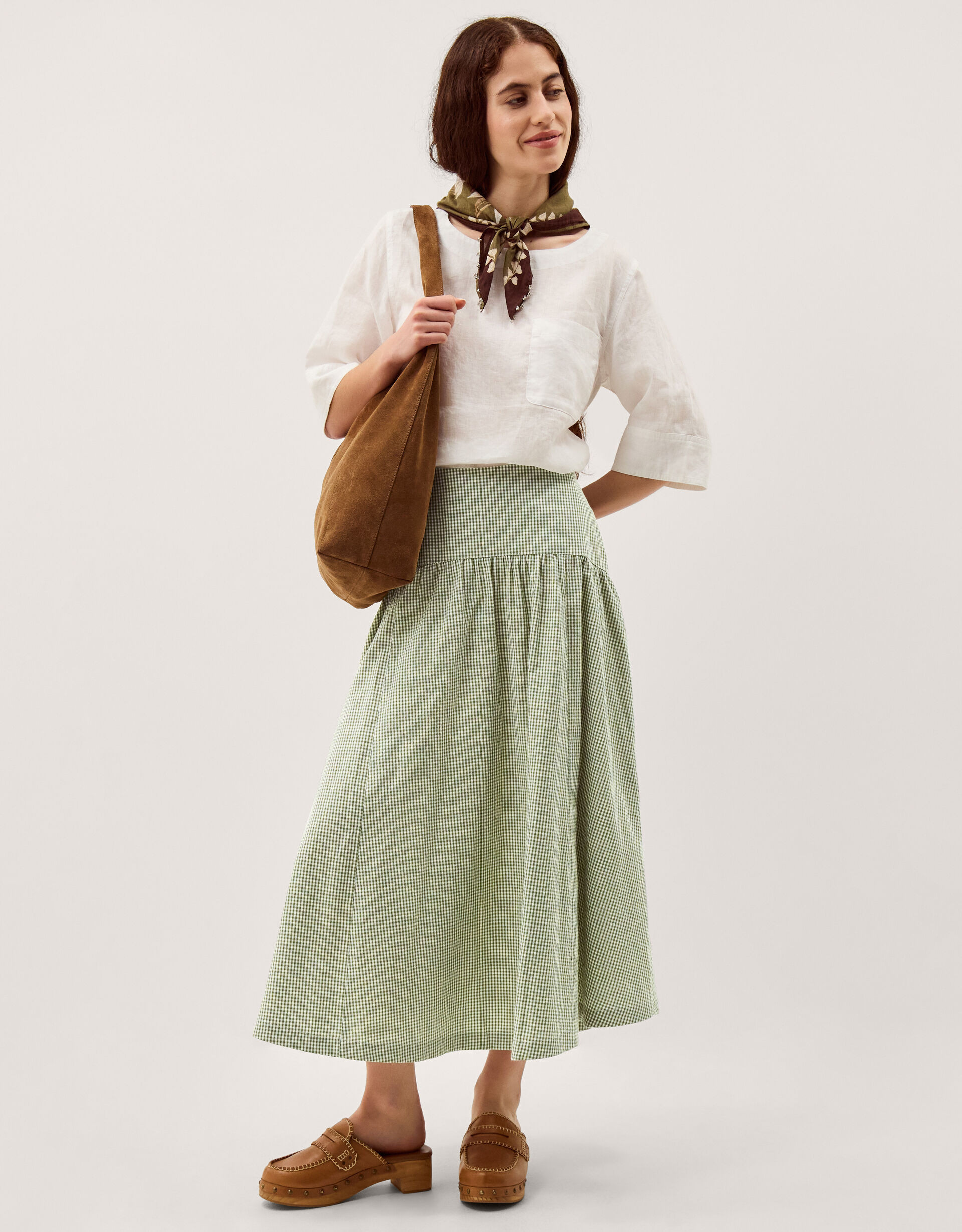 Gaia Gingham Midi Skirt Green | Monsoon (UK)
