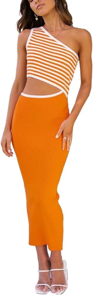 ONIRIKE Womens Cutout Bodycon Dress Sleeveless Crew Neck Slim Ribbed Knit Midi Dresses with Side Sli | Amazon (US)