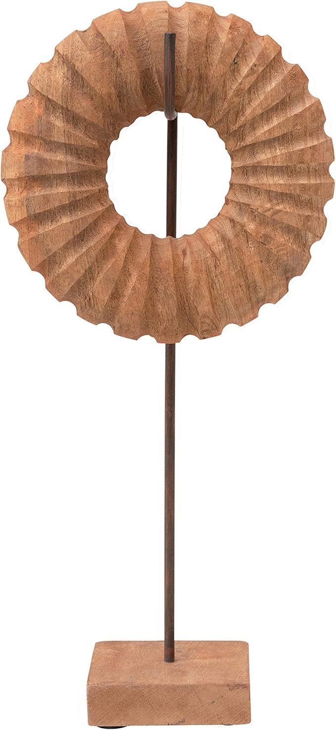Creative Co-Op Hand-Carved Mango Wood Circle Object on Metal & Wood Stand, Set of 2 Décor, Brown... | Amazon (US)