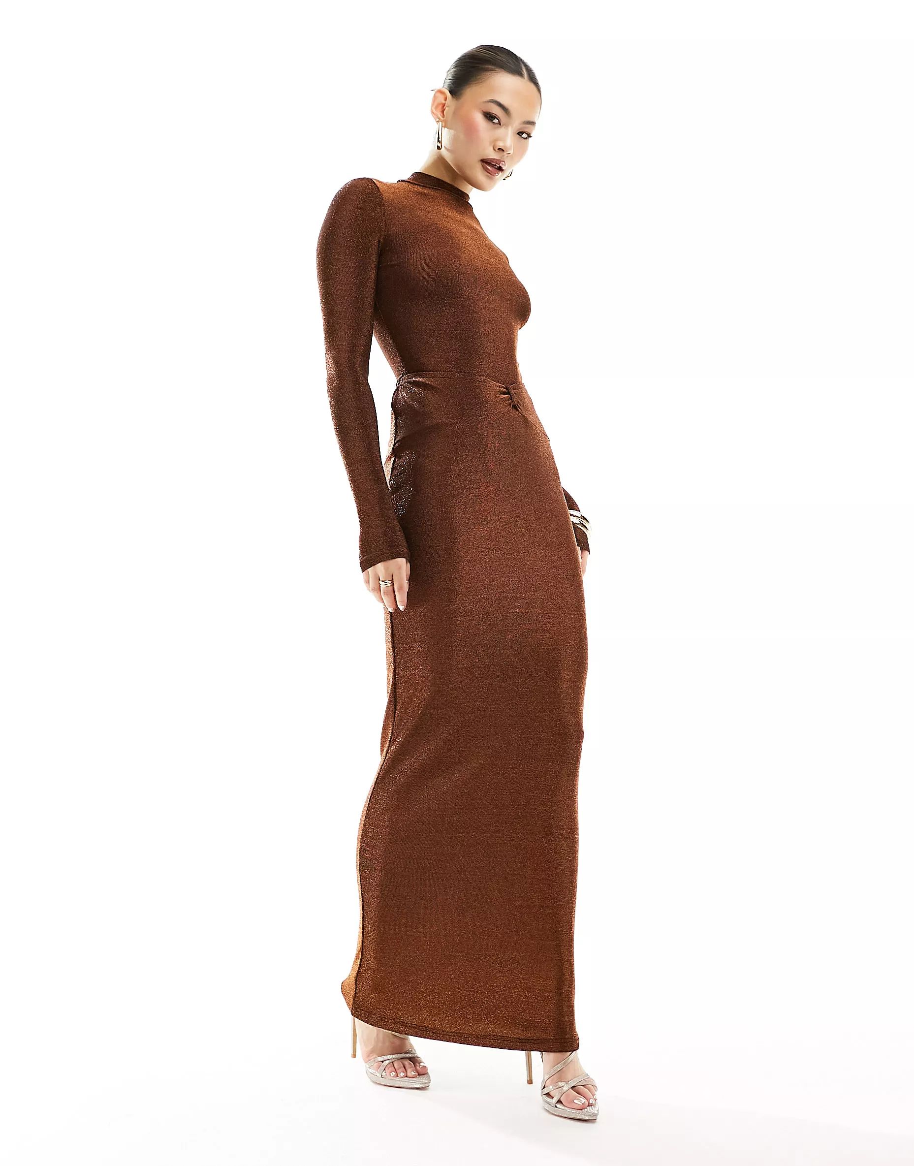 Simmi glitter high leg bodysuit and maxi skirt set in rust | ASOS (Global)