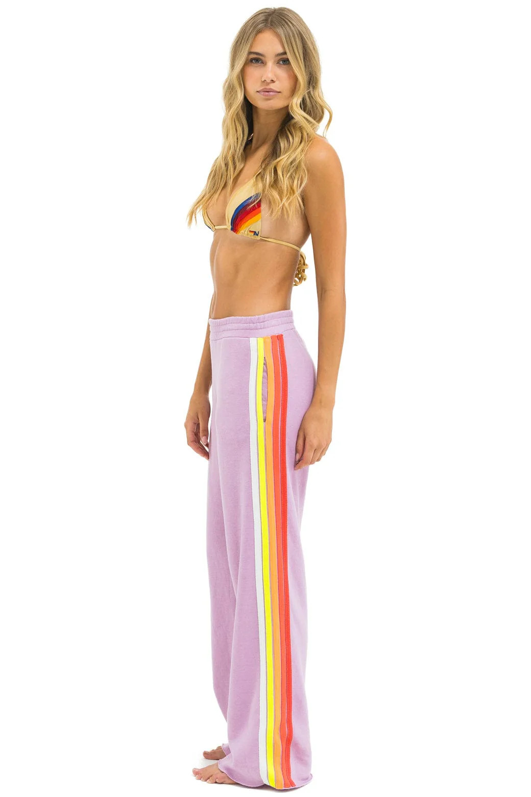 5 STRIPE WIDE LEG POCKET SWEATPANTS - MAUVE // WHITE NEON | Aviator Nation