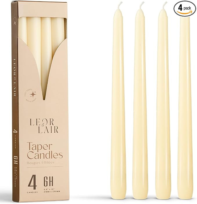 Leor & Lair Ivory Taper Candles - 4 Pack 10" Ivory Candlesticks - Unscented Cream Candle Sticks f... | Amazon (US)