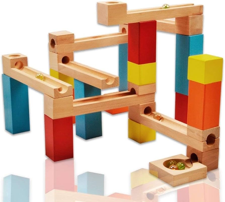 33Pcs Wooden Marble Run for Kid's Wood Building Blocks Toys Marble Track Construction Play Set Bi... | Amazon (US)