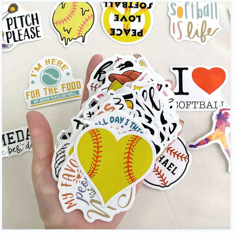 Softball Stickers 100PCS Baseball Accessories, Softball Gifts for Girls and Teen, Waterproof Viny... | Amazon (US)