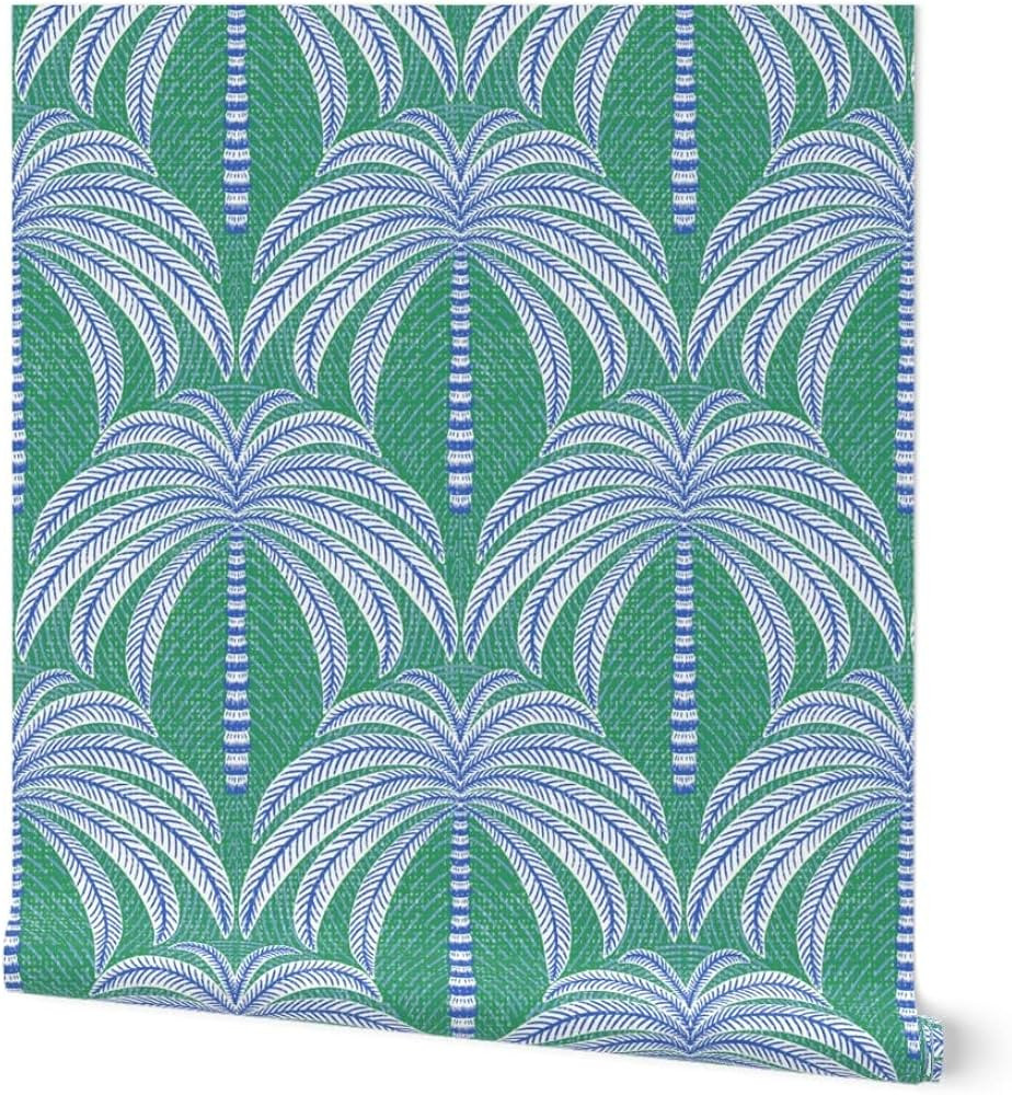 Spoonflower Removable Wallpaper Swatch - Palm Trees Green Blue Palms Maximalist Tropical Custom P... | Amazon (US)