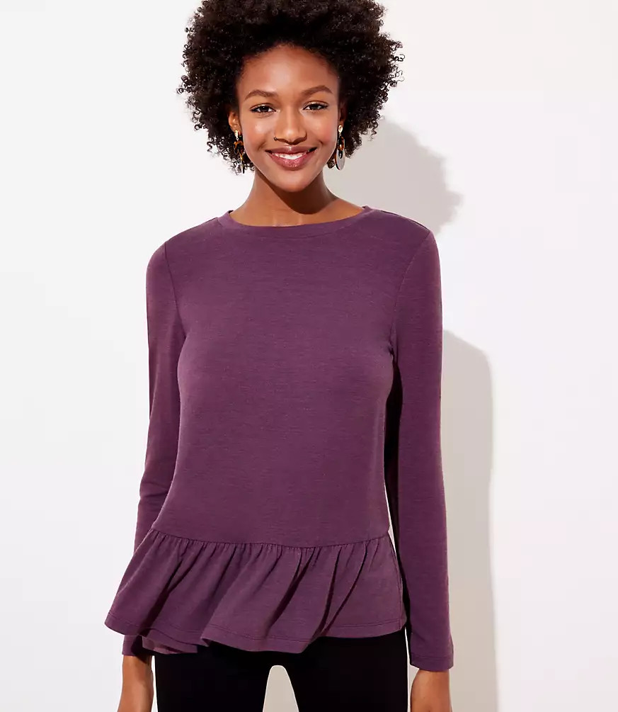 Textured Long Sleeve Peplum Tee | LOFT