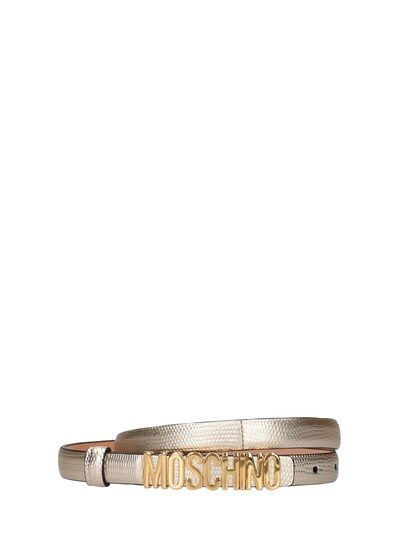 Moschino - 2cm leather belt w/ logo buckle - Gold | Luisaviaroma | Luisaviaroma