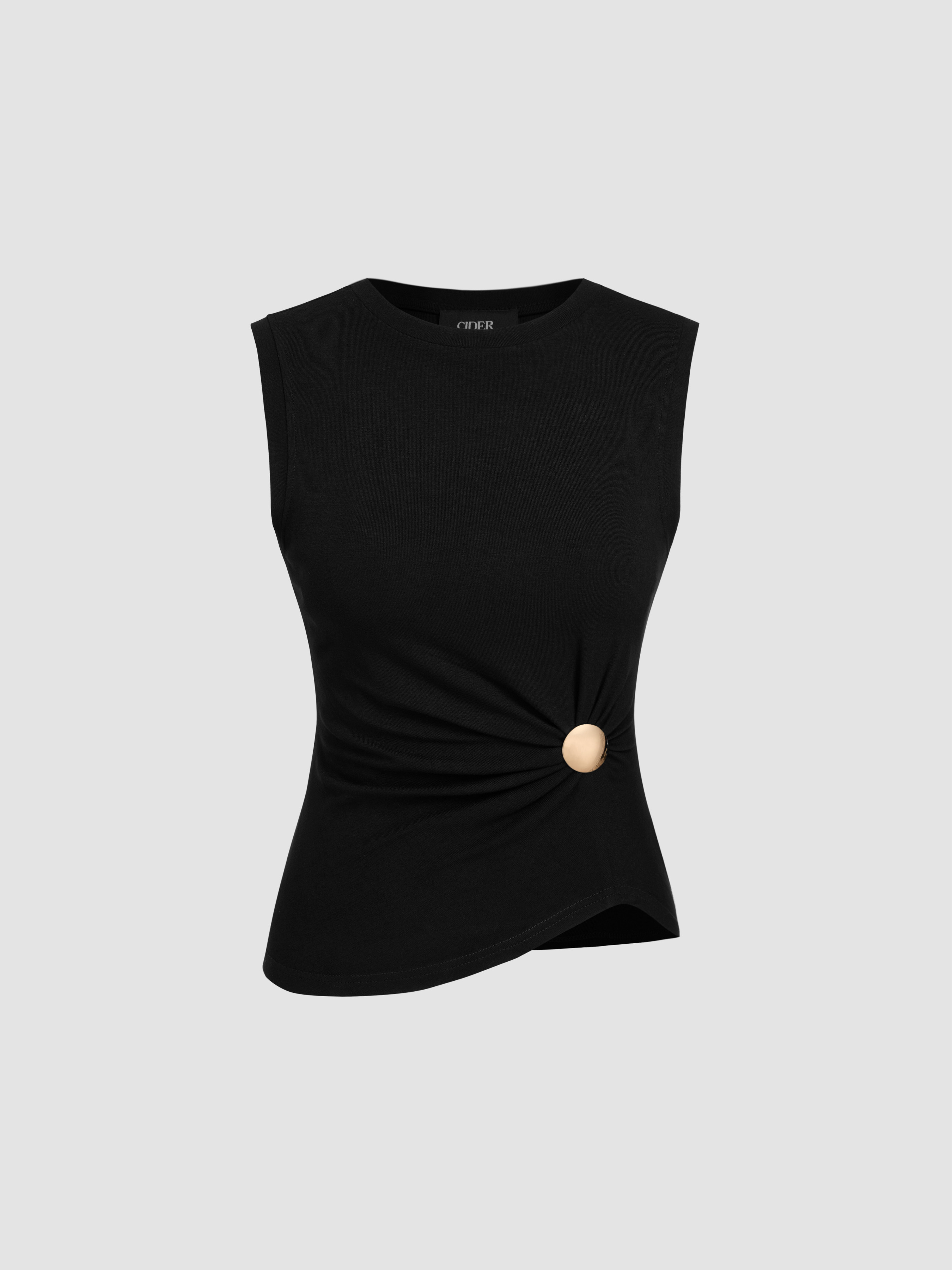 Knit Fabric Round Neckline Solid Tank Top For Work | Cider