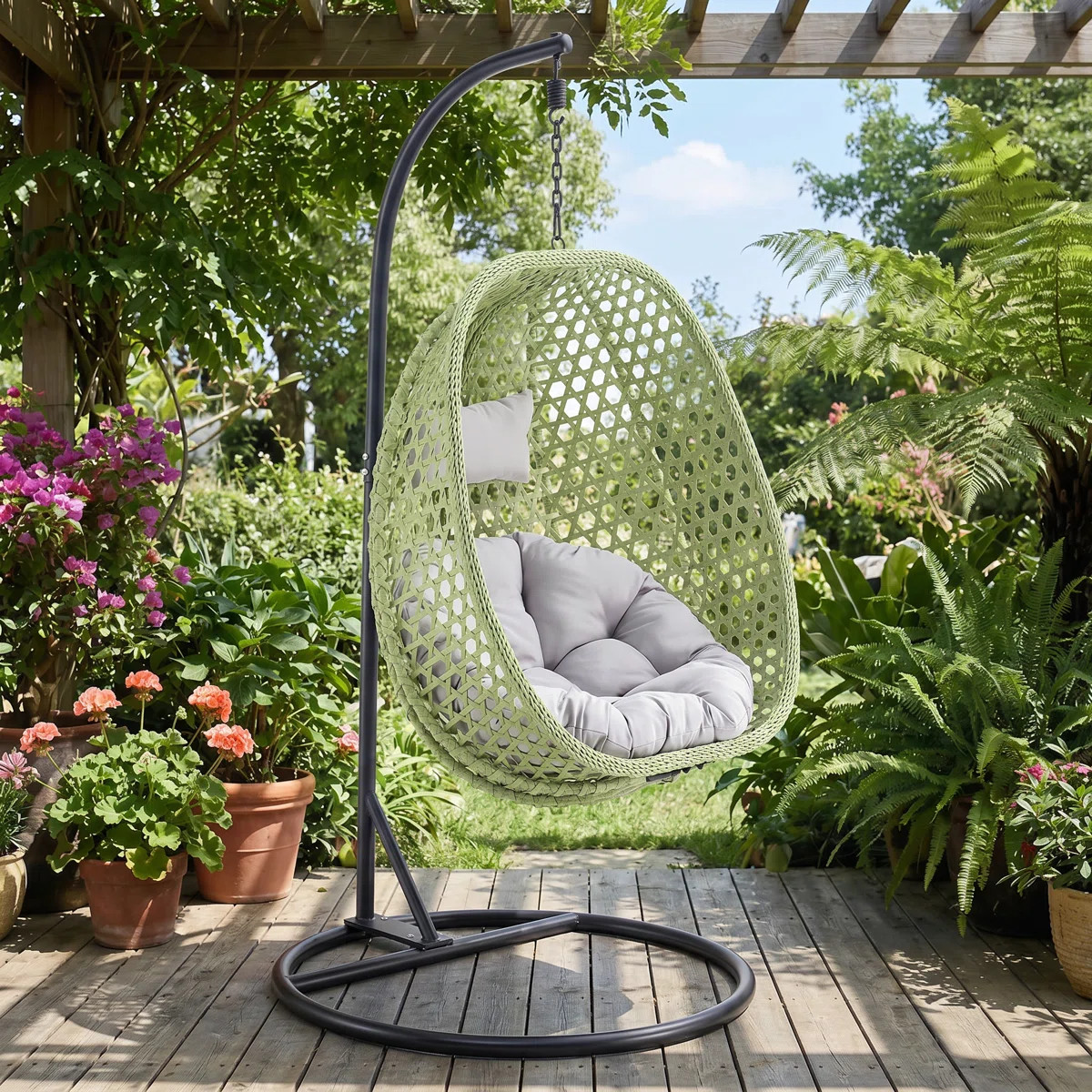 Charlie-Jade Modern Indoor / Outdoor Wicker Egg Chair with Stand, Natural PE Rattan Teardrop Swin... | Wayfair North America