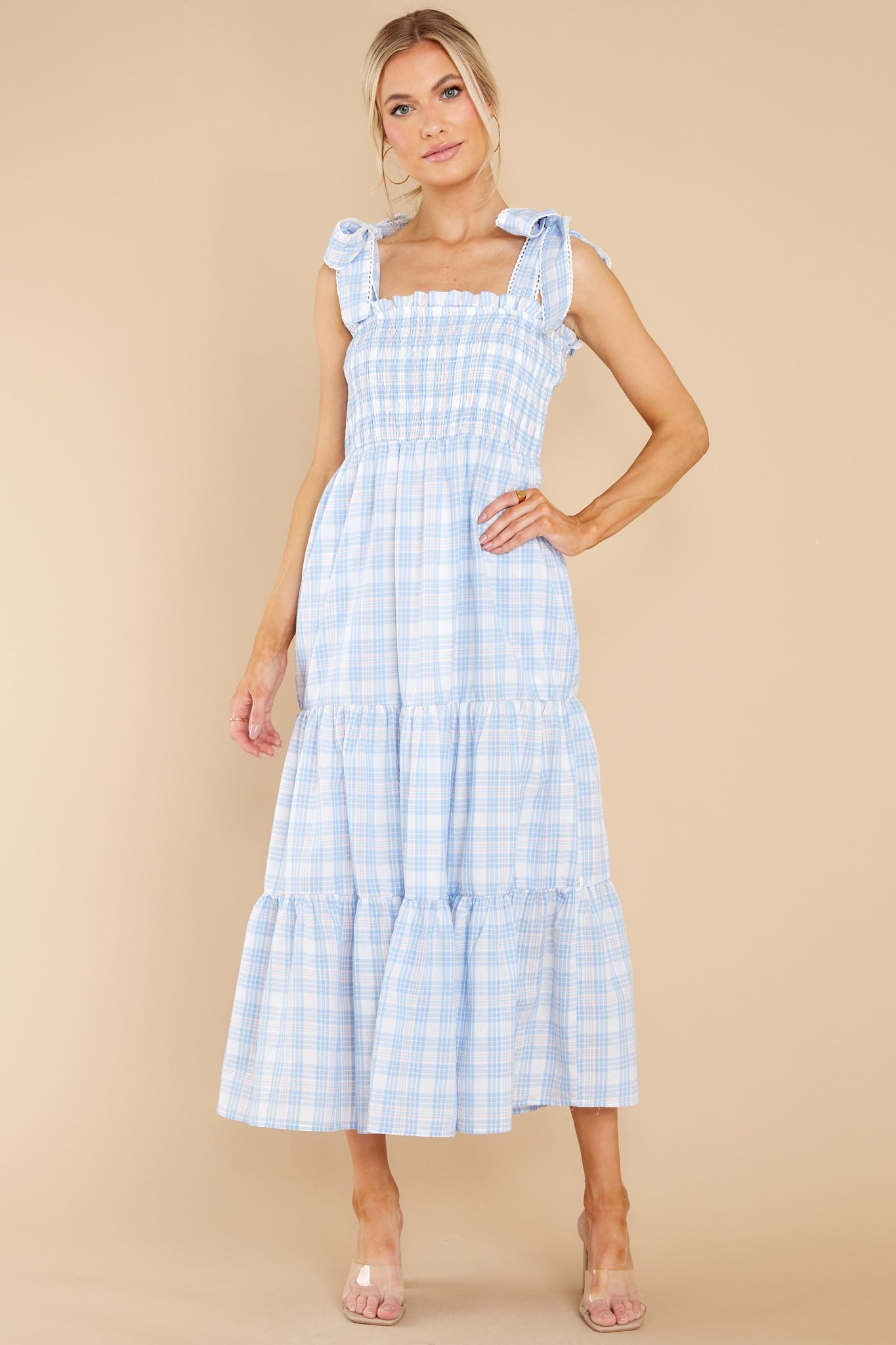Elegant Darling Light Blue Gingham Maxi Dress | Red Dress 