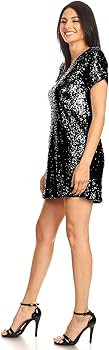 Anna-Kaci Women's Short Sleeve V-Neck Sequin Shift T-Shirt Mini Dress | Amazon (US)