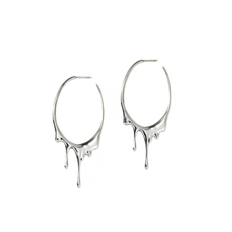 Dripping Oval M Sterling Silver Earrings | Wolf & Badger (US)