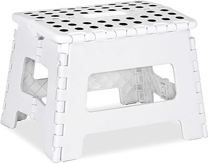 Foldable Step Stool for Kids - 11 Inches Wide and 9 Inches Tall - White and Black - Holds Up to 3... | Amazon (US)