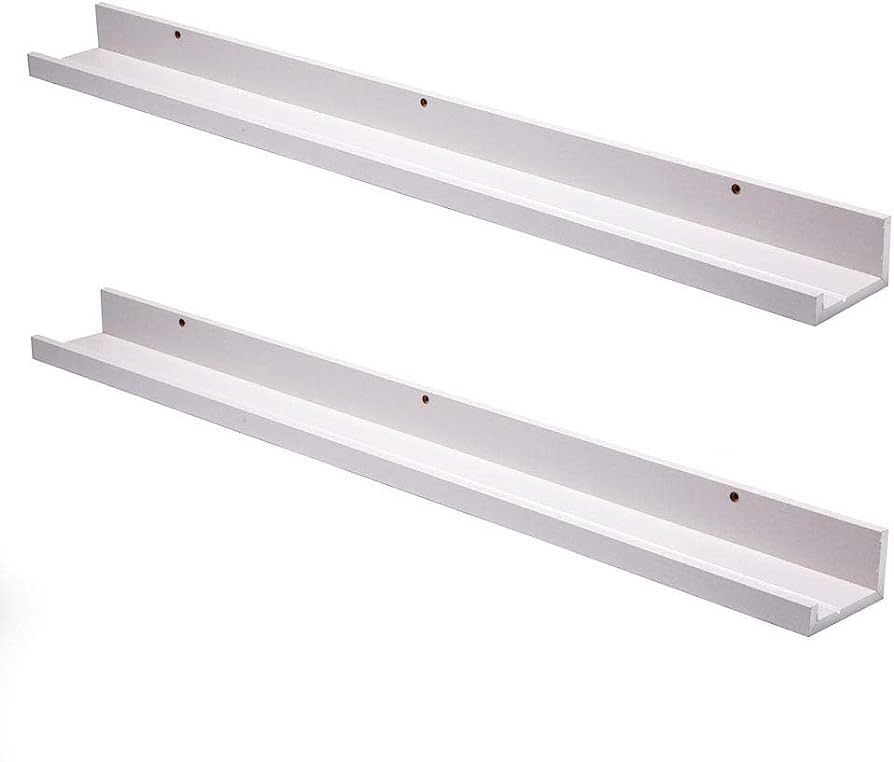 Muzilife 45.3 Inch White Floating Shelves - Set of 2 Large Rustic Wood Floating Shelves - Wall Mo... | Amazon (US)