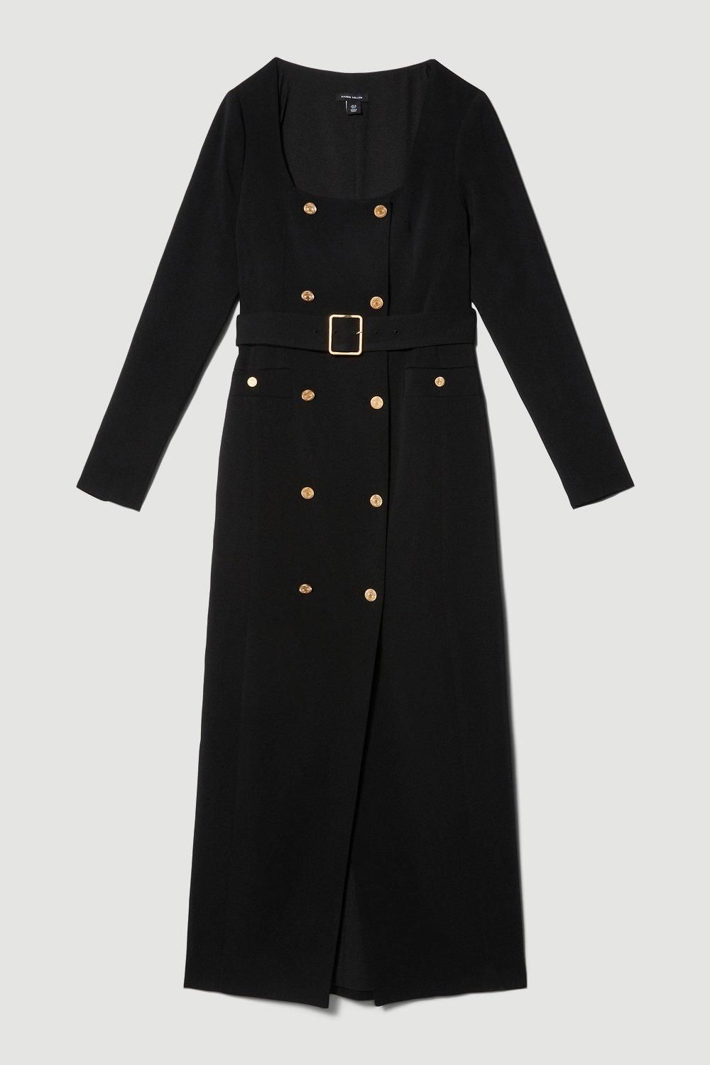 Compact Viscose Tux Sleeved Belted Maxi Dress | Karen Millen UK + IE + DE + NL