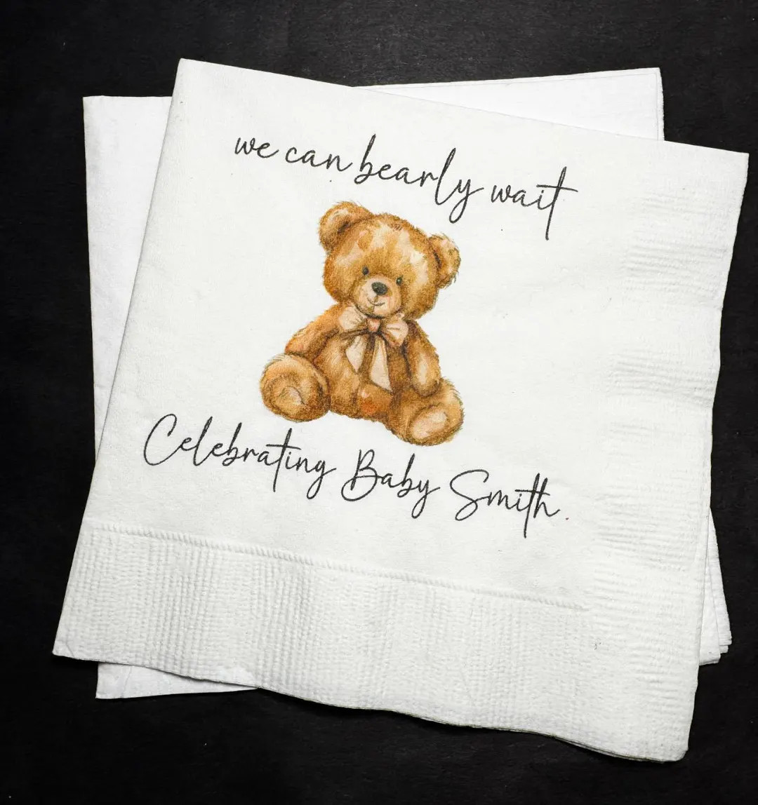 Teddy Bear Baby Shower We can Bearly Wait Brown Bow Shower Fall Baby Shower Personalized Cocktail... | Etsy (US)