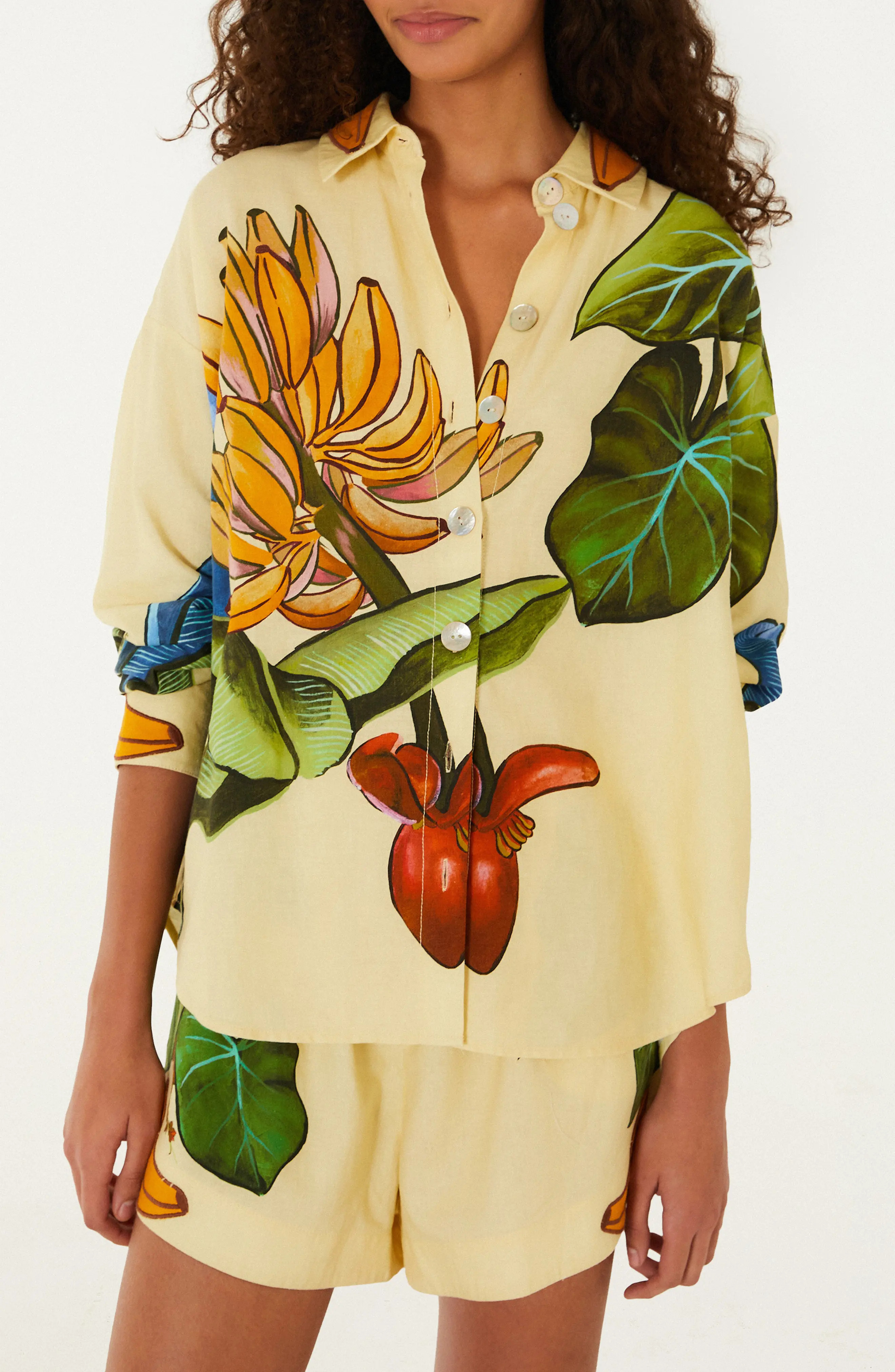FARM Rio Fruit Print Linen Blend Button-Up Shirt (Women) | Nordstrom | Nordstrom