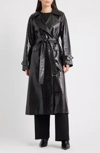 Bernardo Croc Embossed Faux Leather Trench Coat in Brown at Nordstrom Rack, Size X-Large | Nordstrom Rack