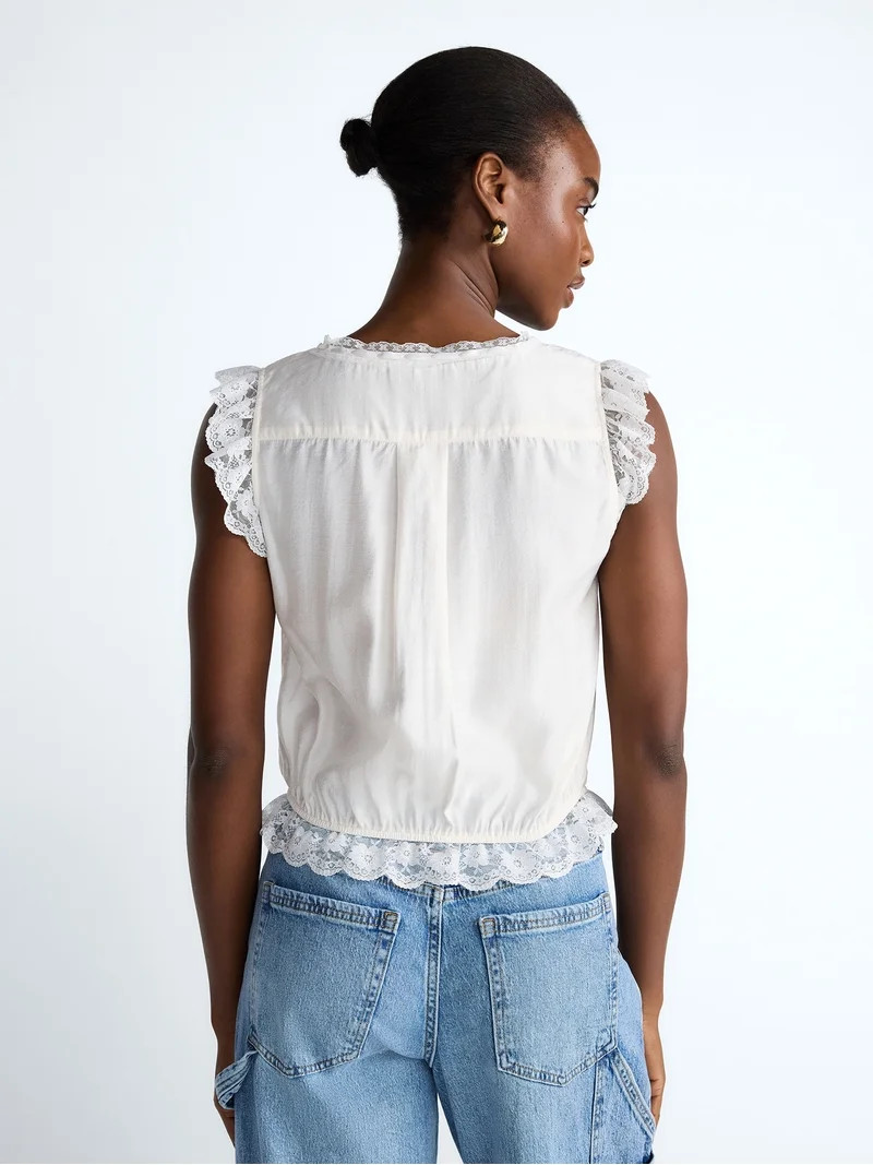 Scoop Women\u2019s Day Lace Trim Top, Sizes XS-XXL - Walmart.com | Walmart (US)